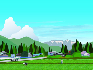 信州安曇野の農家風景　夏