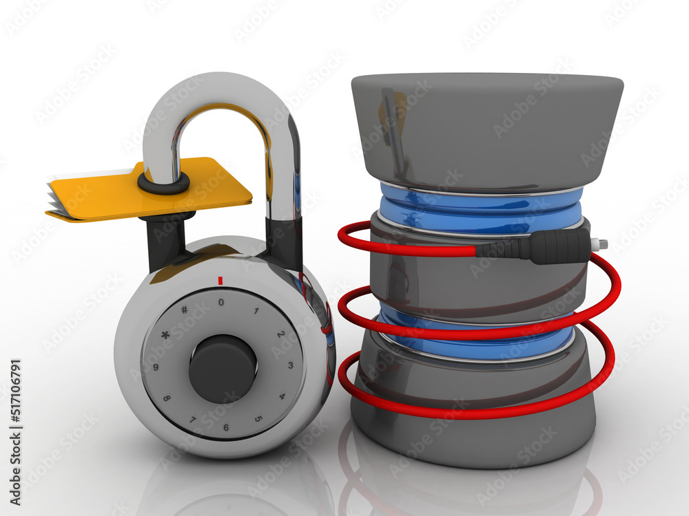 Poster 3d rendering folder connected to database lock
