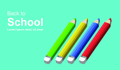 3d isometric 4 color pencils. Four wooden pencil for writing something. Pattern seamless for creative design. Academy business, Back to School, Kid learning, Teacher working concept