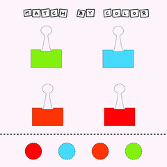 worksheet vector design, challenge to connect the paperclips with its color. Logic game for children.