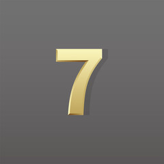 Gold number 7 on dark background, Retro 3D style.