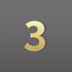 Gold number 3 on dark background, Retro 3D style.