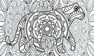 Fototapeta premium Coloring Pages. Coloring Book for adults. Colouring pictures with tiger. Antistress freehand sketch drawing with doodle and zentangle elements. Animal adults coloring pages for coloring book design 