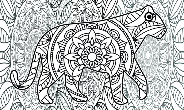 Coloring Pages. Coloring Book for adults. Colouring pictures with tiger. Antistress freehand sketch drawing with doodle and zentangle elements. Animal  adults coloring pages for coloring book design 