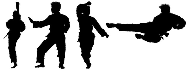 Silhouette Illustration of Korean Traditional Martial Arts Taekwondo by Hand Painting