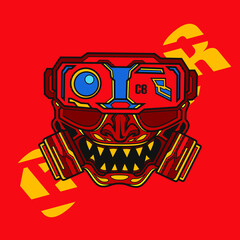 Samurai mask cyberpunk vector logo fiction colorful design with dark background. 