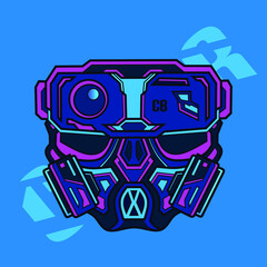 Cyberpunk mask vector logo fiction colorful design with dark background. 