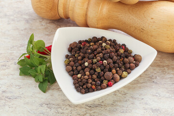 Peppercorn mix heap in the bowl