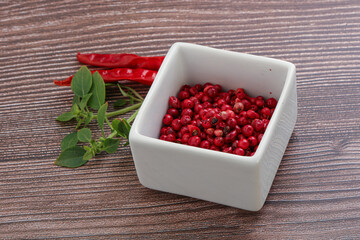 Red pepper seeds in the bowl
