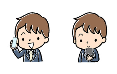 スマホを持っているスーツの男性