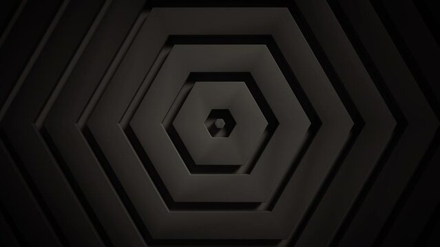 4k light black seamless looped animated background. Dark texture, 3d hexagonal rings with minimal animation for the text background of a presentation, event, business. Halloween sale. High speed