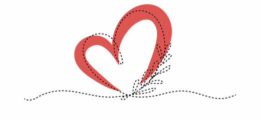 Vector for drawing a paper plane with a one line. hand-drawn romantic heart in  minimalism. modern art illustration with a place for text. for print, banner, postcard, card.