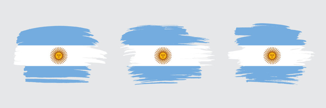 Set of 3 creative brush flag of Argentina with grungy stroke effect. Modern brush flags collection.