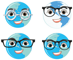 Set of different earth planets wearing glasses