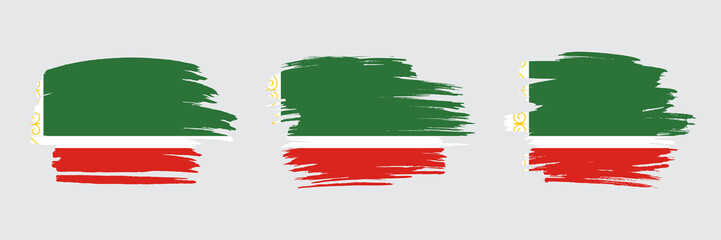 Set of 3 creative brush flag of Chechnya with grungy stroke effect. Modern brush flags collection.
