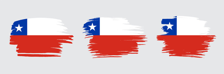 Set of 3 creative brush flag of Chile with grungy stroke effect. Modern brush flags collection.