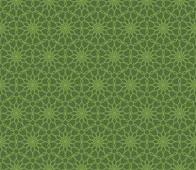 Seamless ornamental vector pattern in sage color with orientalist Ottoman kaftan style with stylised star motifs. Use for clothing, fabric prints, home textile, fashion design and wallpapers.