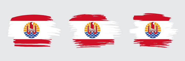 Obraz premium Set of 3 creative brush flag of French Polynesia with grungy stroke effect. Modern brush flags collection.