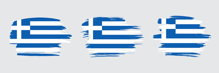 Set of 3 creative brush flag of Greece with grungy stroke effect. Modern brush flags collection.