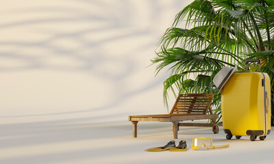 Time to travel concept for advertising with travel elements. 3D illustration.