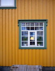 Geometric shape wooden and glass window elevation  local design in Norway