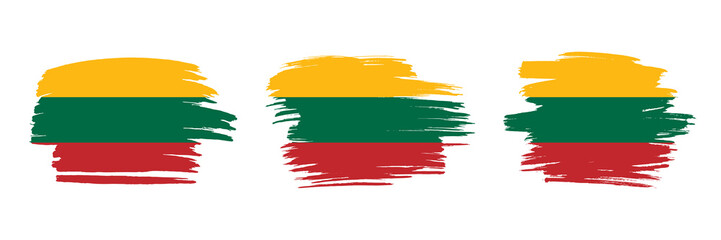 Set of 3 creative brush flag of Lithuania with grungy stroke effect. Modern brush flags collection.