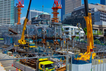 Crane at the under construction in Tokyo long shot