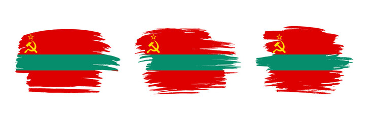 Set of 3 creative brush flag of Transnistria with grungy stroke effect. Modern brush flags collection.