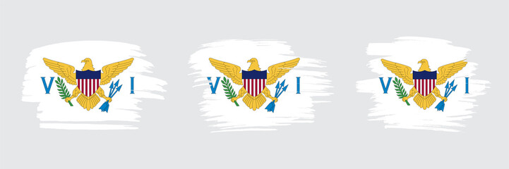 Set of 3 creative brush flag of United States Virgin Islands with grungy stroke effect. Modern brush flags collection.