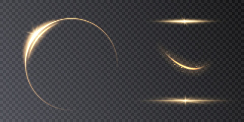 Set of light gold stars png. light sunlight png. light effect png.