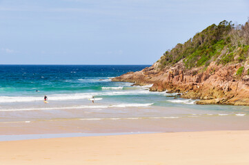 Fototapeta na wymiar One Mile Beach is a lovely sandy patrolled beach - Port Stephens, NSW, Australia