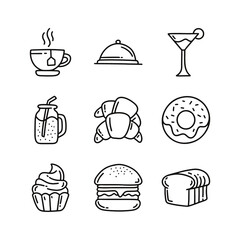 Food and drink icons hand drawn black vector