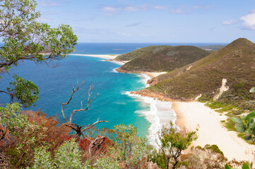 Beautiful view from the Tomaree Mountain Lookout is the reward for the steep walk - Shoal Bay, NSW, Australia