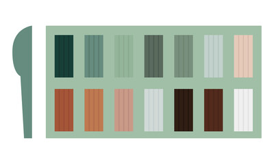 Packaging with multi-colored plasticine and a modeling spatula. Tool for hobbies and crafts. Flat style. Vector.