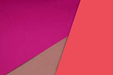 Dark and light, Plain and Textured Shades of neon orange pink papers background lines intersecting to form a triangle shape