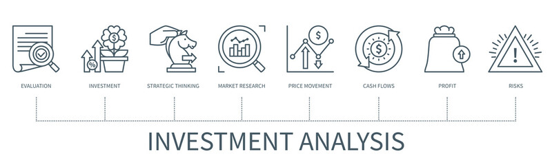 Investment analysis vector infographic in minimal outline style