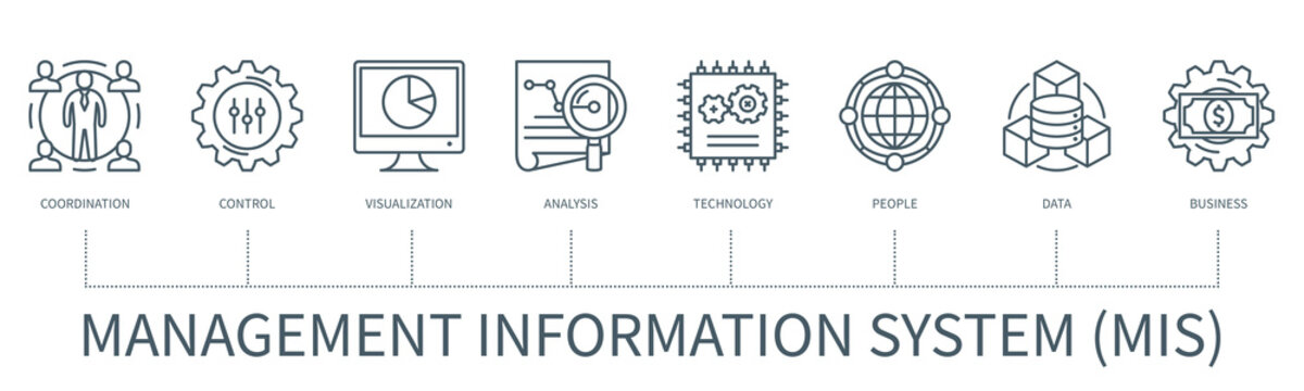 Management information system vector infographic in minimal outline style