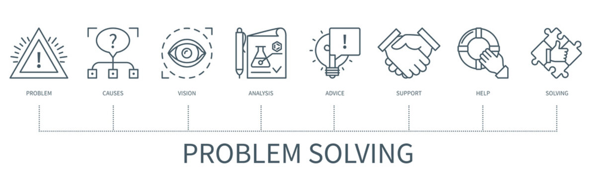 Problem solving vector infographic in minimal outline style
