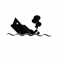 Sinking Ship Icon. Nautical Accident, Down Below Sea Surface Symbol - Vector.