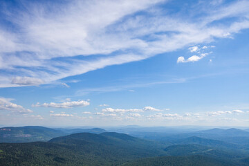 Sky and blue hills. Landscapes of mountain Shoria. Russia