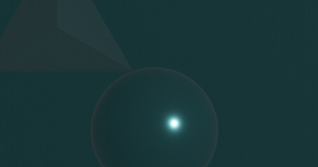 Render with dark green minimalistic background with sphere and triangle