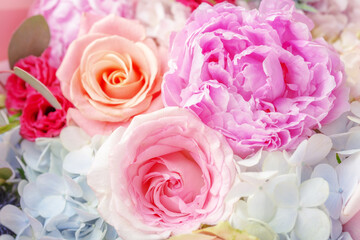 Fototapeta na wymiar Flower background with roses and peony