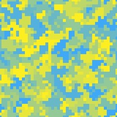 Pixel Camouflage imitation with yellow and blue halftone colors of Ukraine flag