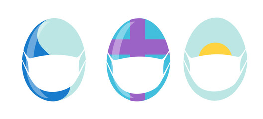 Vector Set of masked Easter eggs colorful images. Illustration isolated, easy to edit and ready to use icons.