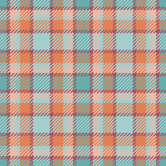 Tartan plaid pattern. Abstract geometric checkered seamless background. Brown, orange, blue calm pastel colors. Traditional textile design