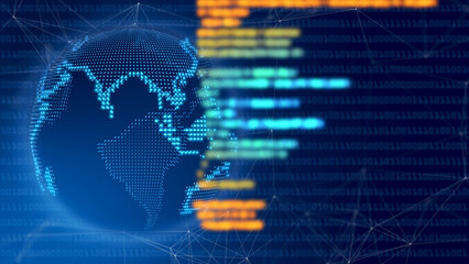 Programming code abstract technology background of software developer and Computer script with rotating earth in background	