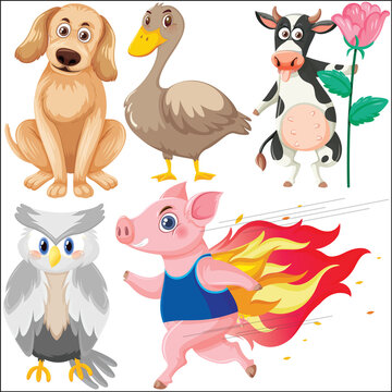 Set of various wild animals in cartoon style