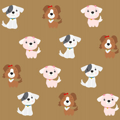 Seamless vector Pattern with cute dogs on background like craft paper.