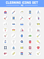 Colorful Set Of Cleaning Icons In Flat Style.
