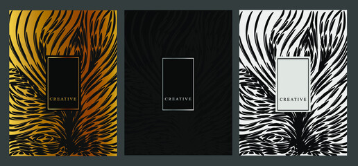 Set of elegant backgrounds: tiger, zebra pattern. Abstract pattern of African animal skin. Wild animal surface 